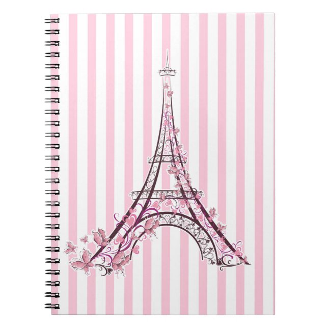 Carnet Cœurs roses et papillons Paris Tour Eiffel (Devant)