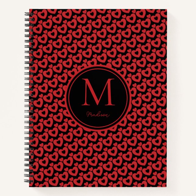 Carnet Coeurs Rouge Et Noir Personnalisés (Devant)
