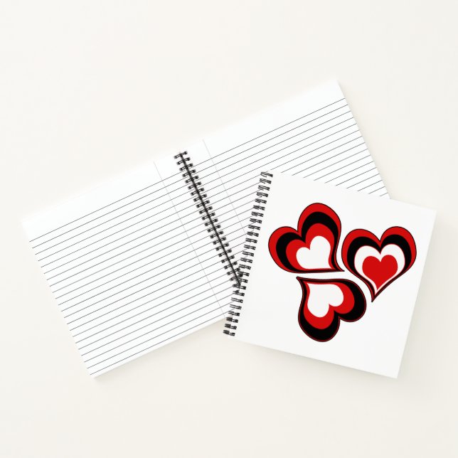 Carnet Coeurs, rouge, noir, blanc, Saint Valentin. (Intérieur)