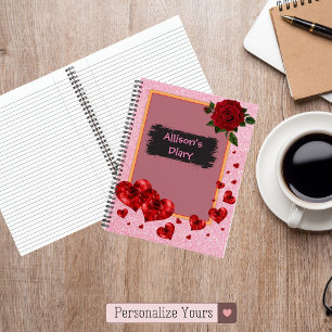 Carnet Coeurs rouges et Parties scintillant Rose
