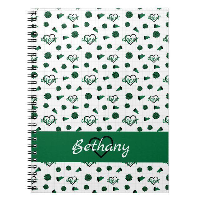 Carnet Coeurs verts, Pom Poms, Motif mégaphone (Devant)