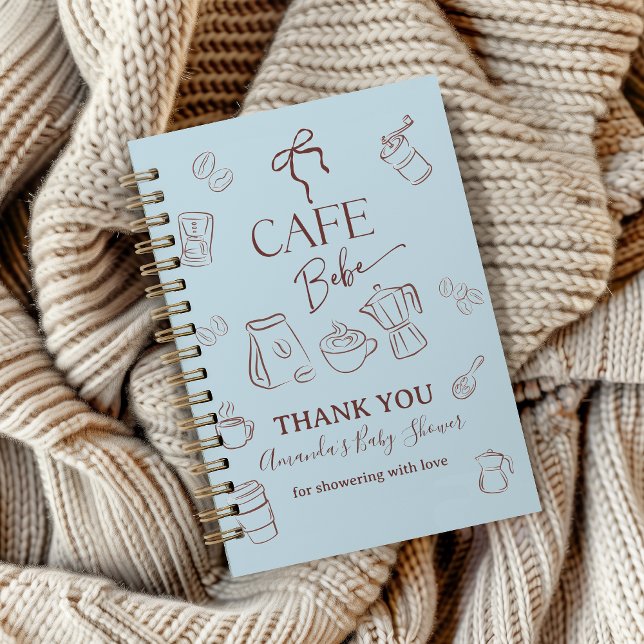 Carnet Coffee Blue Bow Cafe Bebe Baby Shower Guest Book (Créateur téléchargé)