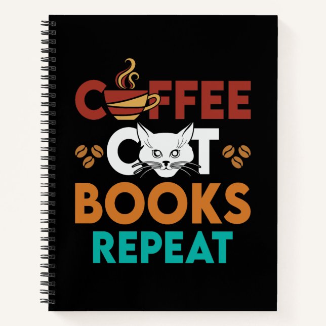 Carnet Coffee Cat Books Repeat, Lecture de café Amoureux  (Devant)