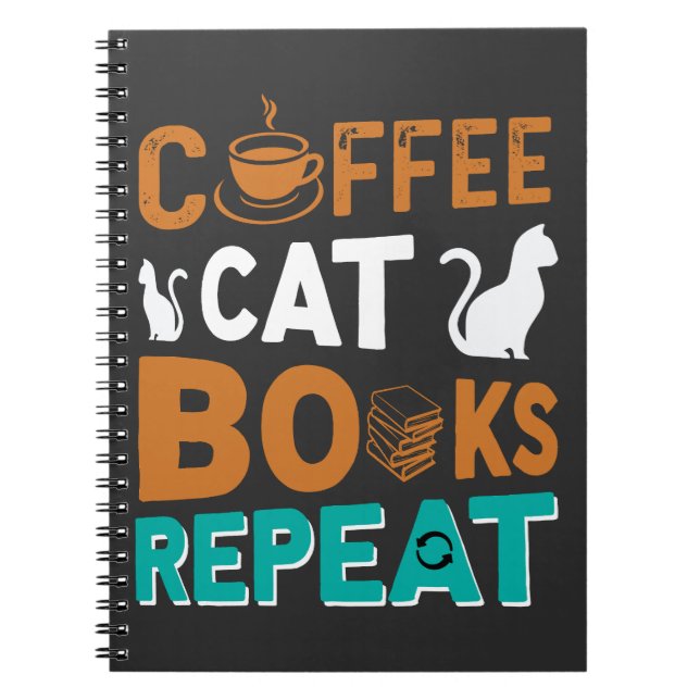 Carnet Coffee Cat Books Répéter, lire et café amoureux (Devant)