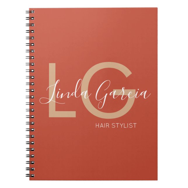 Carnet Coiffeur Orange Brûlé Beige Monogrammé     (Devant)