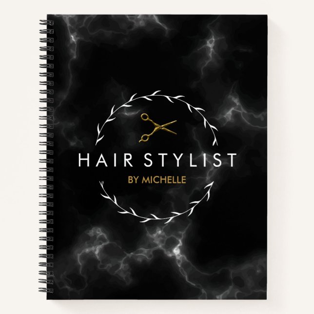 Carnet Coiffeuse moderne en marbre noir et or  (Devant)