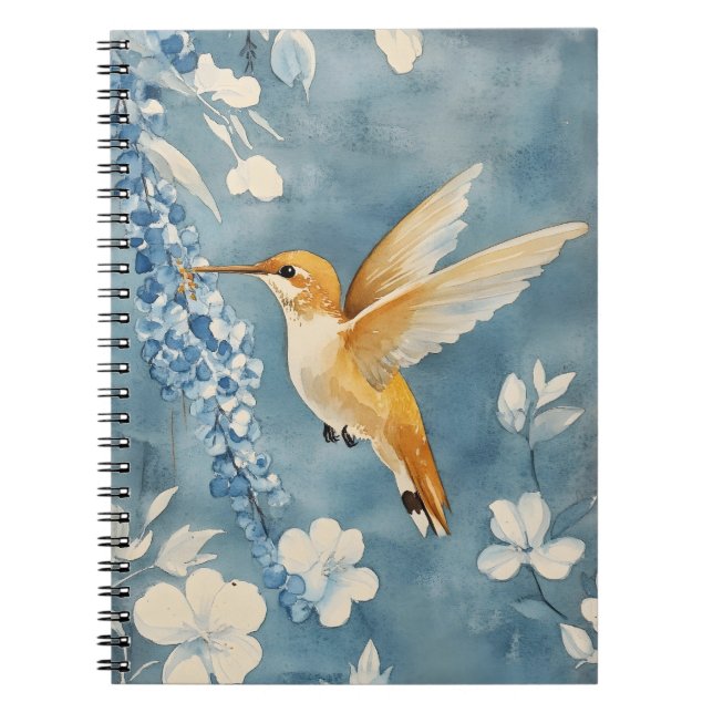 Carnet colibri en vol parmi des fleurs blanches (Devant)