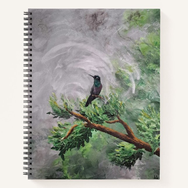 Carnet Colibri perché sur une branche de feuilles (Devant)