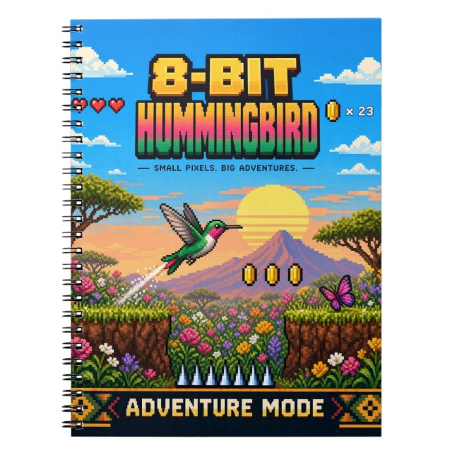 Carnet Colibri, Pixel Art Rétro 8 Bits (Devant)