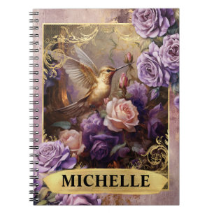 Carnet Colibri Pourpre Romantique et Roses Fantaisie