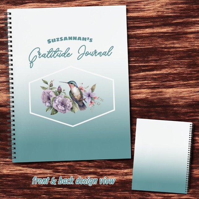 Carnet Colibri sur la couverture Turquoise Ombre Gratitud (Front cover template notebook and back design. )