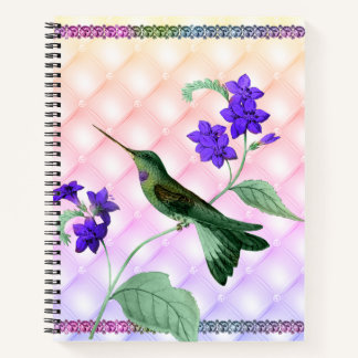 Carnet Colibri vert sur tige de fleurs violettes Deluxe