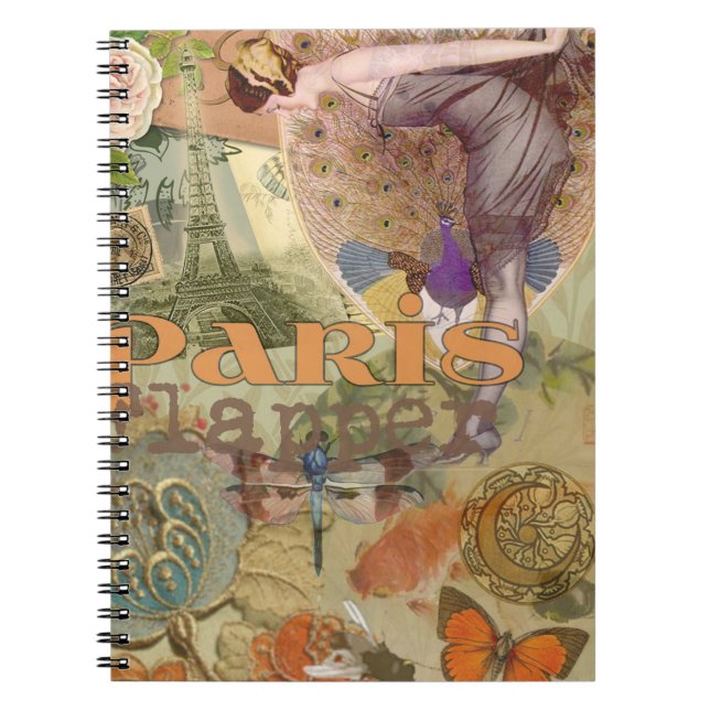 Carnet Collage Art Déco Paon Flapper Paris Vintage (Devant)