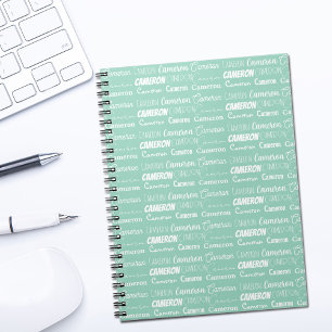 Carnet Collage de nom personnalisé vert mousse chic