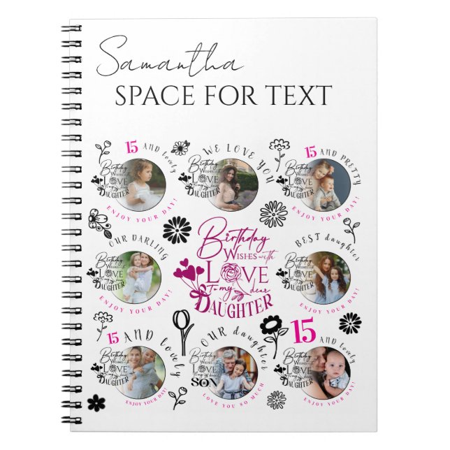 Carnet Collage de photos d'anniversaire de fille avec typ (Devant)
