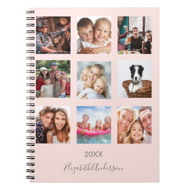 Carnet Collage de photos monogramme en rose gold (Devant)