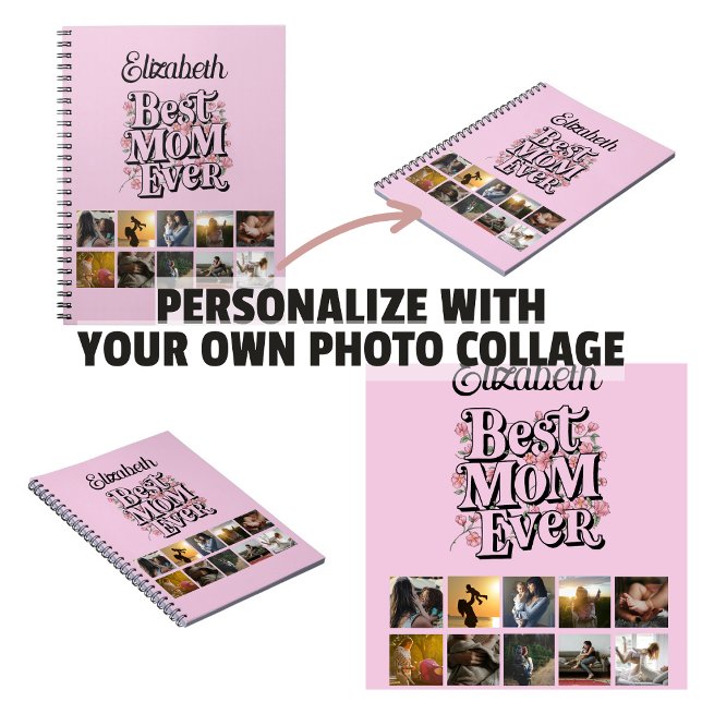 Carnet Collage de photos Nom Meilleure Maman Jamais Typog (Name Photo Collage Best Mom Ever Retro Typography Notebook
)