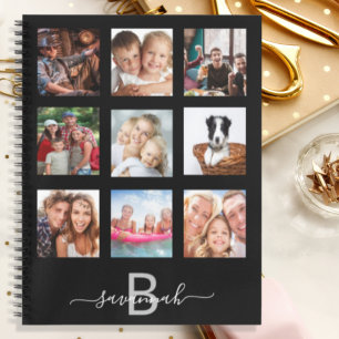 Carnet Collage de photos personnalisé monogramme noir jou