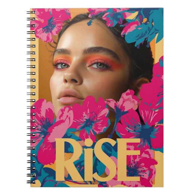 Carnet Collage d'une femme avec des fleurs vibrantes (Devant)