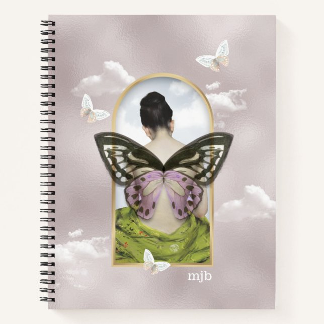 Carnet Collage Imaginaire de rêve papillon avec monogramm (Devant)