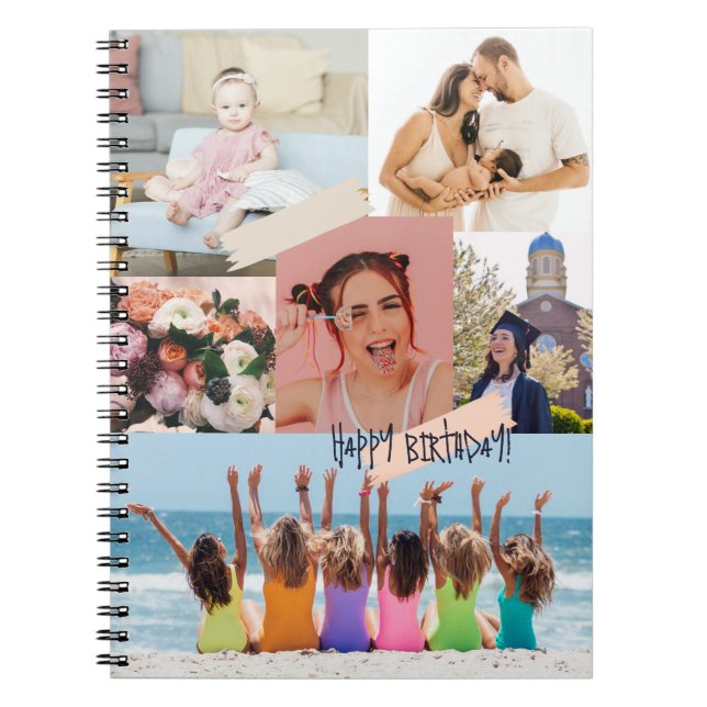 Carnet Collage photo moderne Joyeux anniversaire mignon (Devant)
