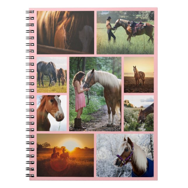 Carnet Collage photo rose vif Cheval fille personnalisée (Devant)