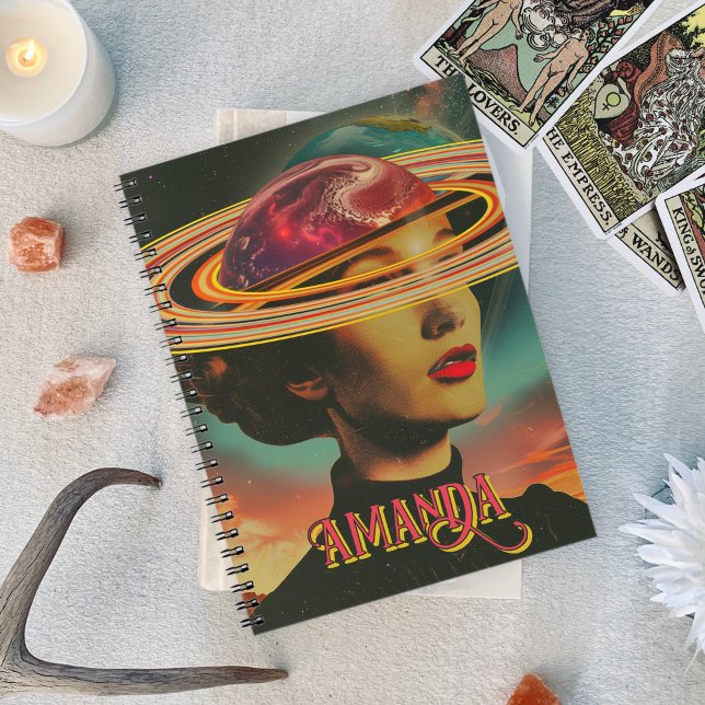 Carnet Collage rétroactif mystique Astrologie occulte Ora (Mystical Retro Collage Occult Astrology Oracle Notebook)