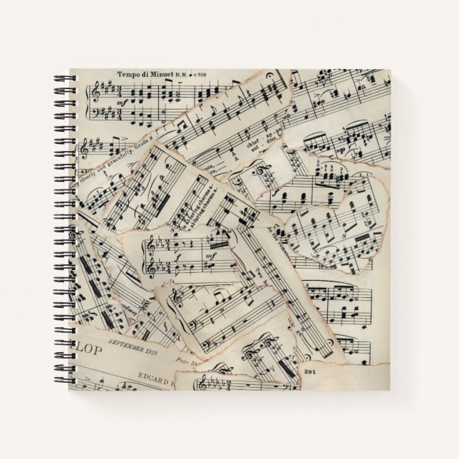 Carnet Collage vintage papier de musique (Devant)
