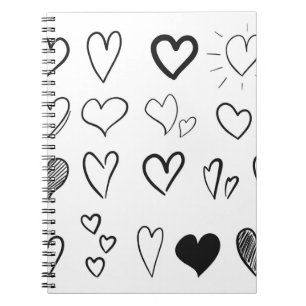 Carnet Collection de coeurs dessinés à la main isolés sur