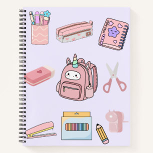 Carnet Collection de fournitures scolaires Licorne Rose U