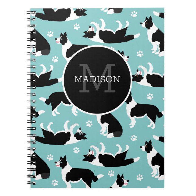 Carnet Collie frontalier Monogramme et nom (Devant)