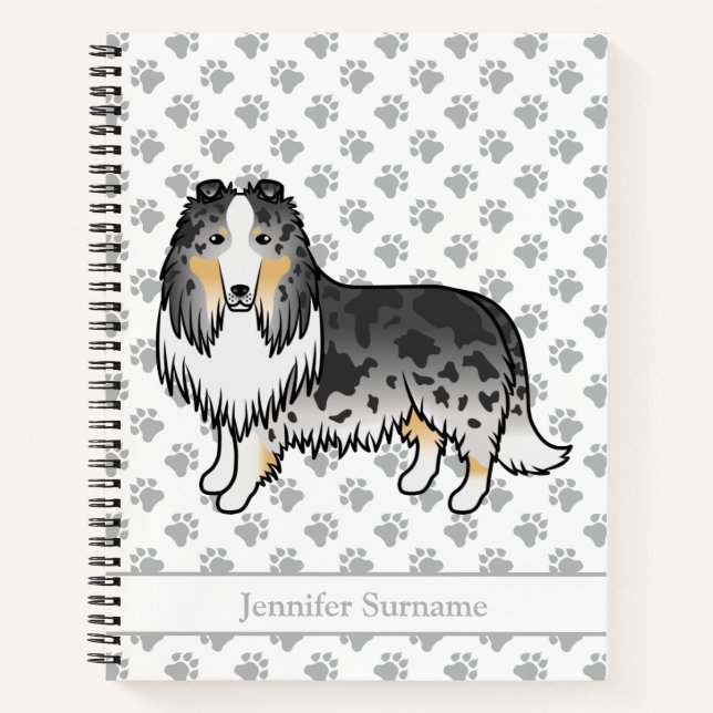 Carnet Collie Rough Blue Merle Chien de Dessin Animé Mign (Devant)