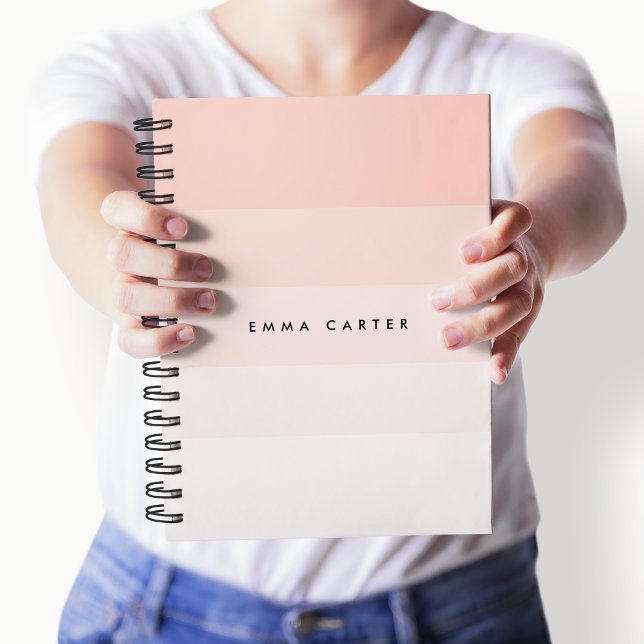 Carnet Colorblock Horizontal Blush Pink Stripes Monogramm (Créateur téléchargé)