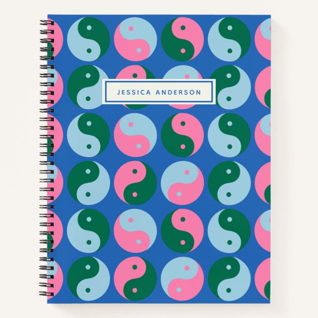 Carnet Coloré Cute Retro Yin Yang Bleu Personnalisé (Devant)