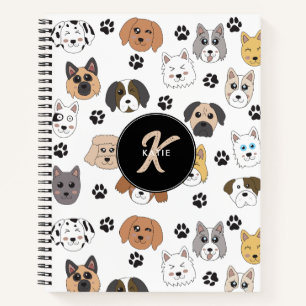 Carnet Coloré mignon Chiens amusants & Chien Paw Monogram