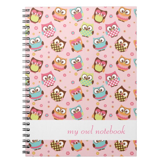 Carnet coloré mignon de hiboux (s'est levé) (Devant)