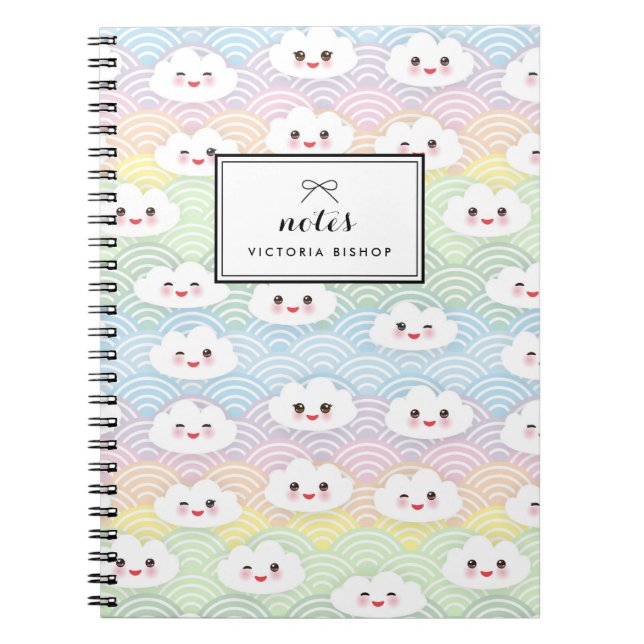 Carnet Coloré Pastel Kawaii Clouds Motif Personnalisé (Devant)