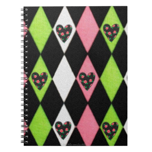 Carnet Colorful Harlequin Print with Rose Hearts (Devant)