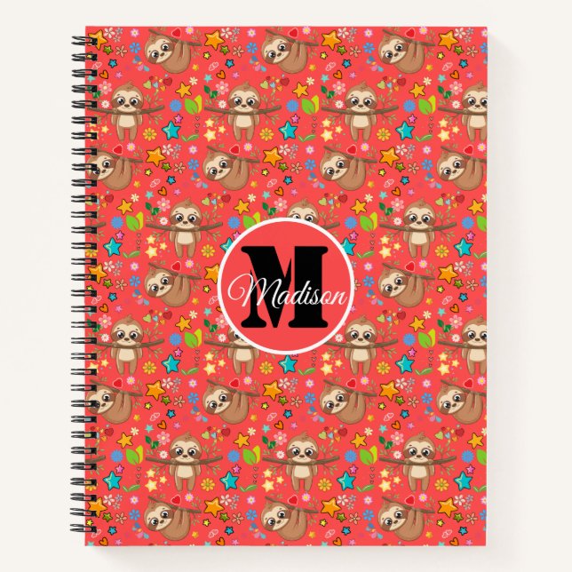 Carnet Colorful Hearts Stars Sloth Motif Personnalisé (Devant)