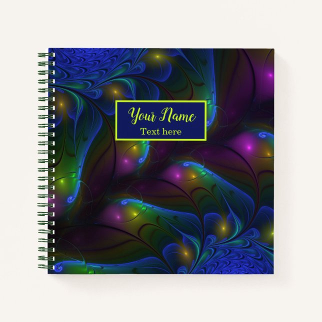 Carnet Colorful Luminous Abstrait moderne Fractal Art Nom (Devant)