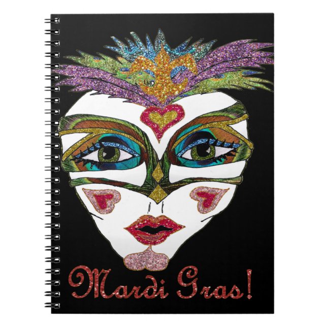 Carnet Colorful Mardi Gras Glitter Feather Mask (Devant)