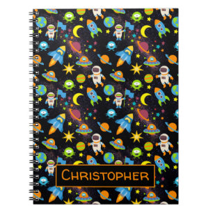 Carnet Colorful Outer Space Astronaut Rockets Black