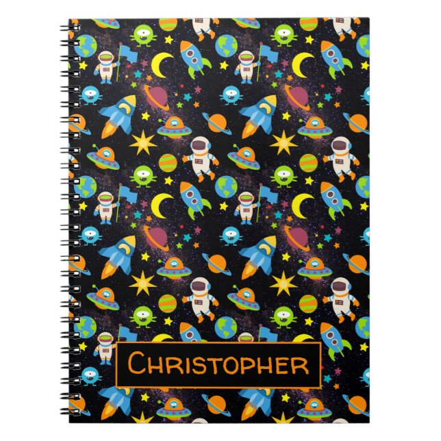 Carnet Colorful Outer Space Astronaut Rockets Black (Devant)