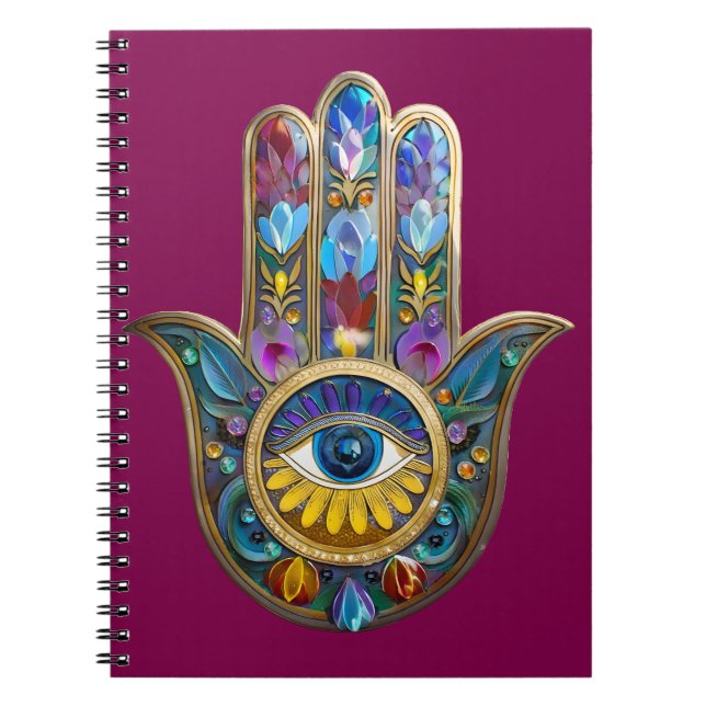 Carnet Colorful Petals Leaves Hamsa Sapphire Third Eye (Devant)