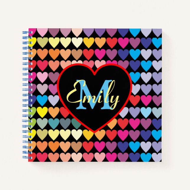 Carnet Colorful Rainbow Hearts Pattern Personalised (Devant)