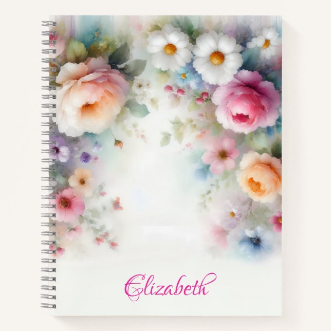 Carnet Colorful Watercolor Aquarell Flowers Cute Template (Devant)