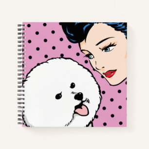 Carnet Comic Girl avec ordinateur portable Bichon Frise