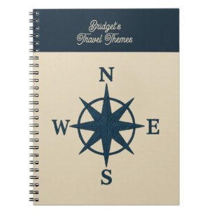 Carnet Compas bleu marine et nom beige Voyage côtier