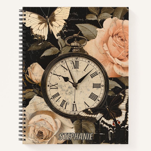 Carnet Compas vintage et papillon - Papier rustique (5) (Devant)