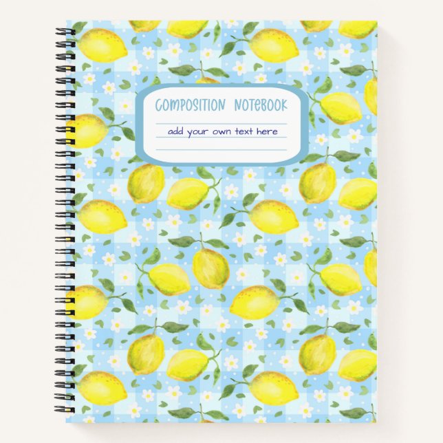 Carnet Composition Carreaux Bleus Citrons et Pâquerettes (Devant)